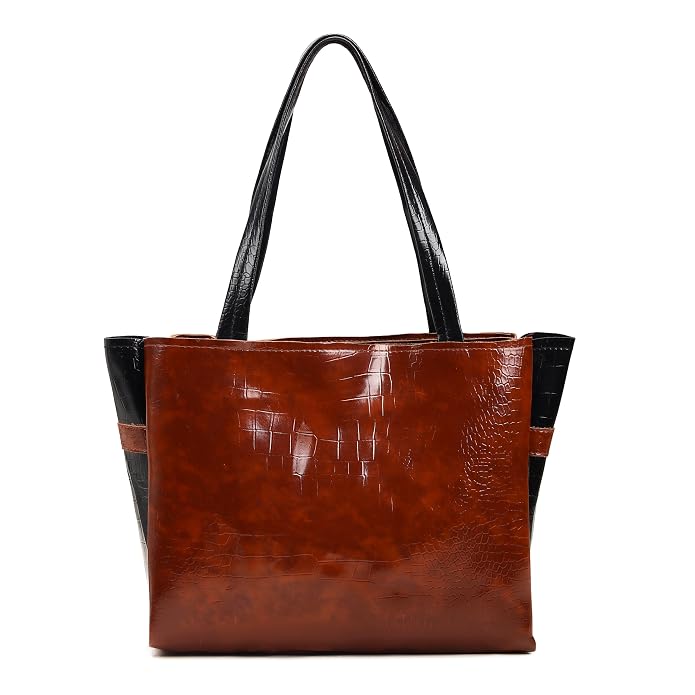 Pallavi Croco Panel Shoulder Tote